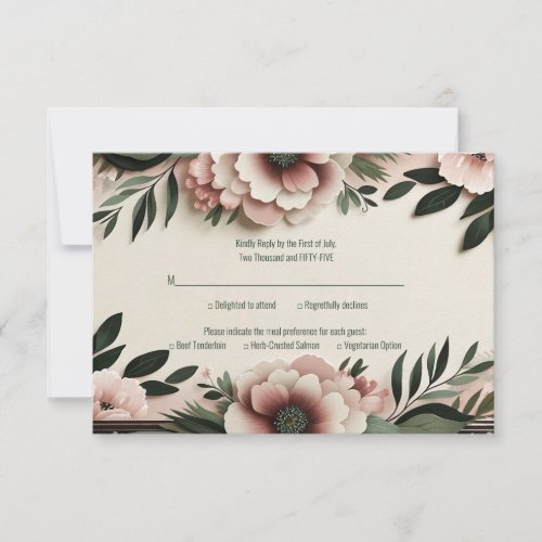 Lush Dark Green and Blush Pink Floral Wedding RSVP Card
