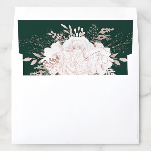 Lush Dusty Rose White Floral Dark Green A7 Wedding Envelope Liner