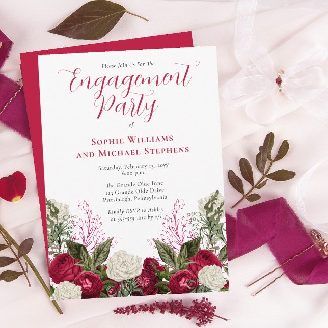 Lush Elegant Magenta Floral Engagement Party Invitation (Creator Uploaded)