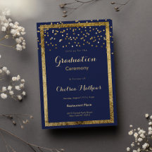 Lush elegant navy blue gold confetti Graduation