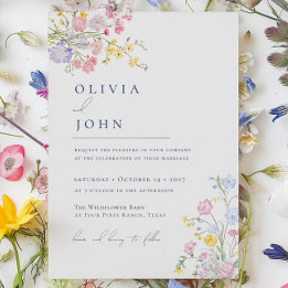 Lush Elegant Wildflowers Dusty Blue Wedding Invitation