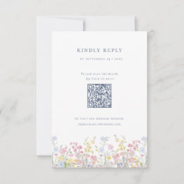 Lush Elegant Wildflowers Dusty Blue Wedding RSVP Card
