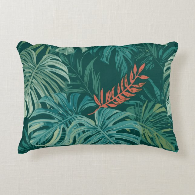 Lush Emerald Jungle Print Accent Pillow (Front)