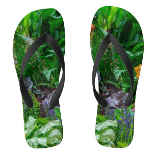 Lush English Cottage Garden Summer Flowers Photo Flip Flops