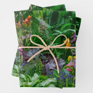 Lush English Cottage Garden Summer Flowers Photo Wrapping Paper Sheets