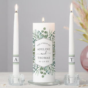 Lush Eucalyptus Geometric Wedding Monogram Unity Candle Set