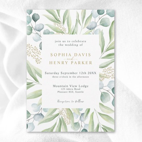 Lush Eucalyptus Light Greenery Sage Wedding Invita Invitation
