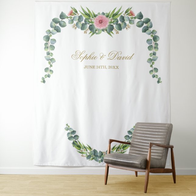 Lush Exotic Eucalyptus Bloom Wedding Tapestry (In Situ)