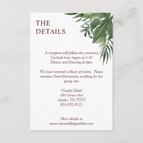 Lush Exotic Tropical Palm Leaves Enclosure Card