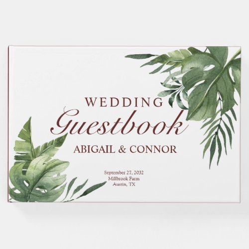 Lush Exotic Tropical Palm Leaves Guest Book