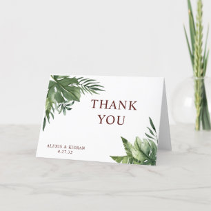 Lush Exotic Tropical Palm Leaves Letterpress Thank You Card