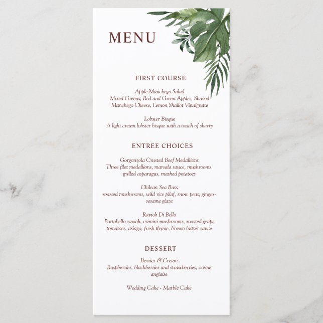 Lush Exotic Tropical Palm Leaves Menu (Front)