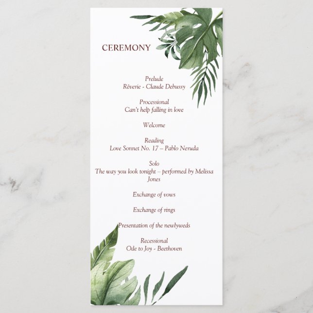 Lush Exotic Tropical Palm Leaves Program (Front)