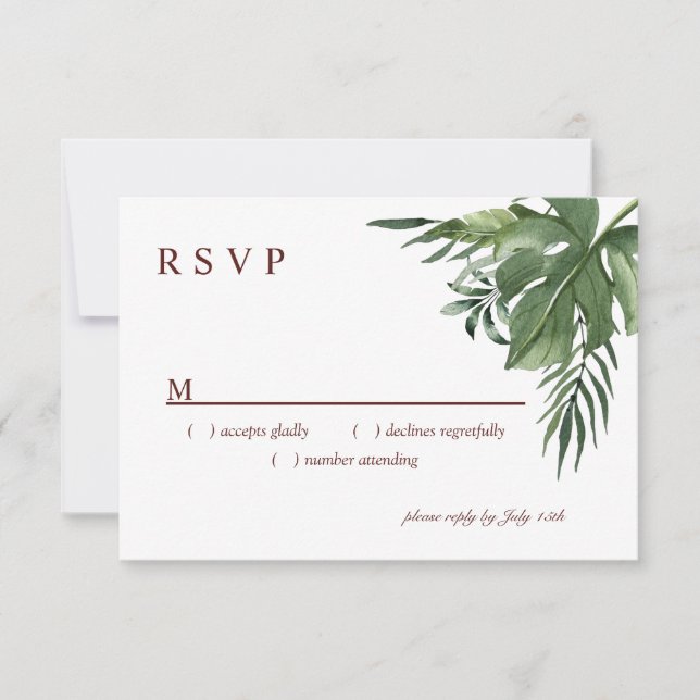 Lush Exotic Tropical Palm Leaves RSVP Card (Front)