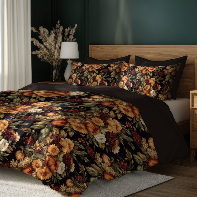 Lush fall autumn flowers sunflowers pumpkins duvet cover (Lush fall autumn flowers sunflowers pumpkins duvet cover)