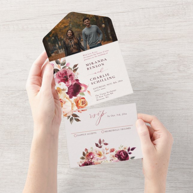 Lush Fall Floral Wedding All In One Invitation (Tearaway)