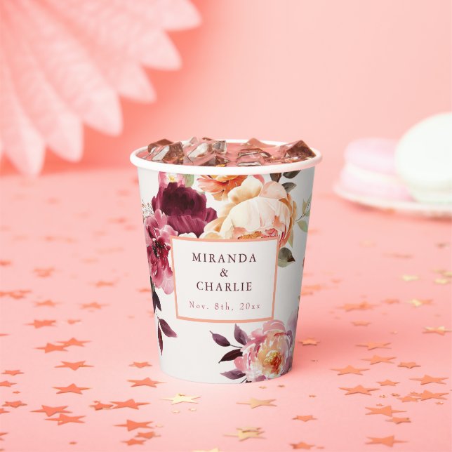 Lush Fall Floral Wedding Paper Cups (Insitu)