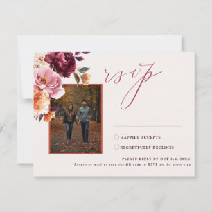 Lush Fall Floral Wedding QR Code RSVP Card