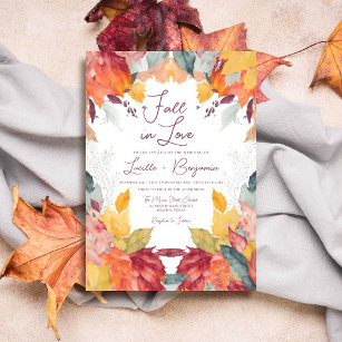 Lush Fall in Love Watercolor Leaves Wedding Invitation