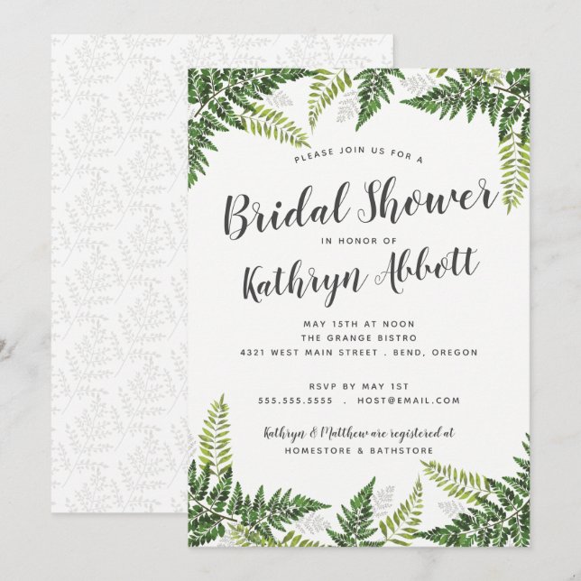 Lush Fern Tropical Botanical Wedding Bridal Shower Invitation (Front/Back)