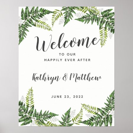 Lush Fern Tropical Botanical Wedding Welcome Sign