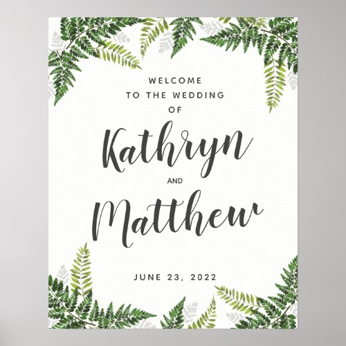 Lush Fern Tropical Botanical Wedding Welcome Sign