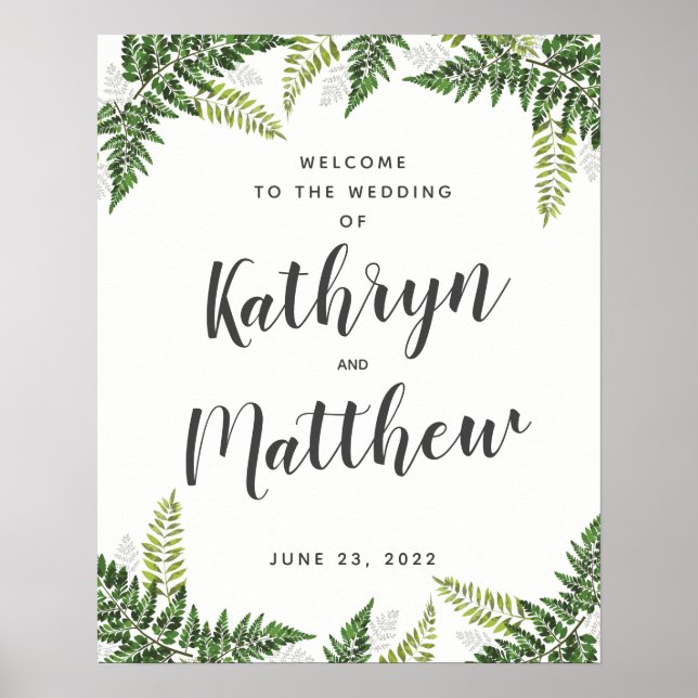 Lush Fern Tropical Botanical Wedding Welcome Sign (Front)