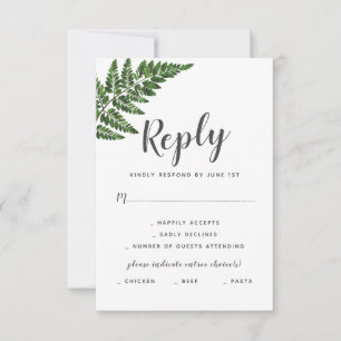 Lush Fern Wedding Suite Reply with Dinner Options RSVP Card