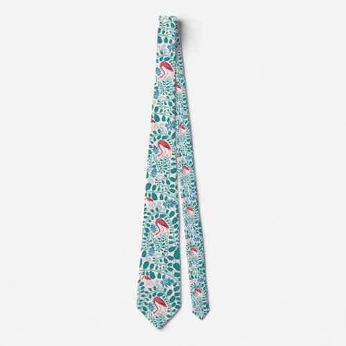 Lush Flamingo Jungle Pattern Soft Breeze Neck Tie