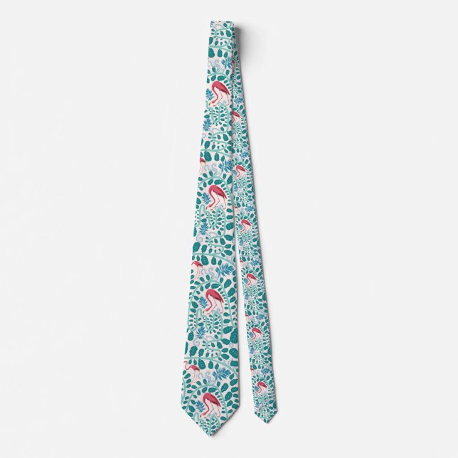 Lush Flamingo Jungle Pattern *Soft Breeze* Neck Tie (Front)