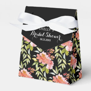 Lush Floral Greenery Bridal Shower Black Favor Boxes