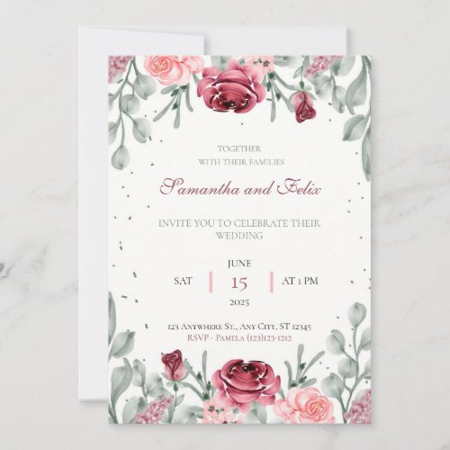 Lush Floral Watercolor Country Wedding Invitation
