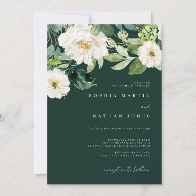Lush Floral Watercolor Greenery Wedding Invitation (Front)