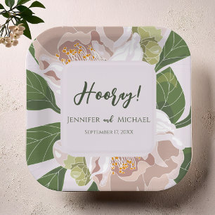 Lush Flower and Greenery Elegant Wedding Paper Plates