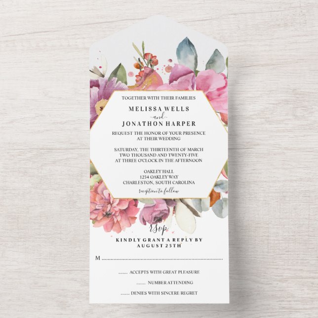 Lush Flowers All-in-One Wedding Invitation (Inside)
