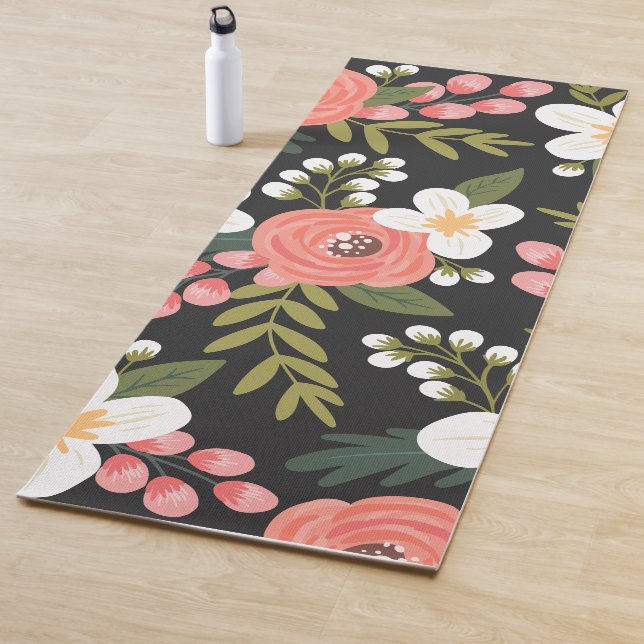 Lush Folksy Florals Black Yoga Mat (In Situ)