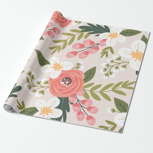 Lush Folksy Florals in Blush Pink Wrapping Paper