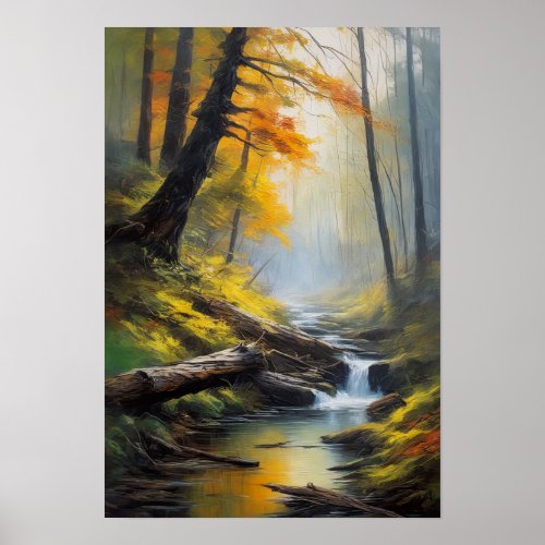 Lush Forest and Babbling Stream Poster