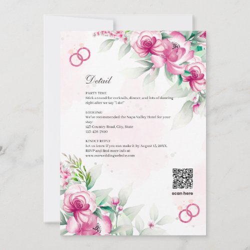 Lush Fuchsia Pink Floral Botanical Wedding Invitat Invitation