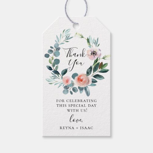 Lush Garden Floral Wreath Wedding Thank you Gift Tags