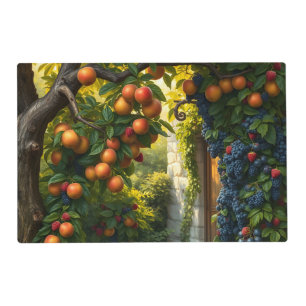 Lush Garden Scene With Ripe Apples And Grapes Placemat