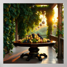 Lush Garden Scene With Ripe Apples And Grapes