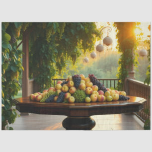 Lush Garden Scene With Ripe Apples And Grapes Tissue Paper