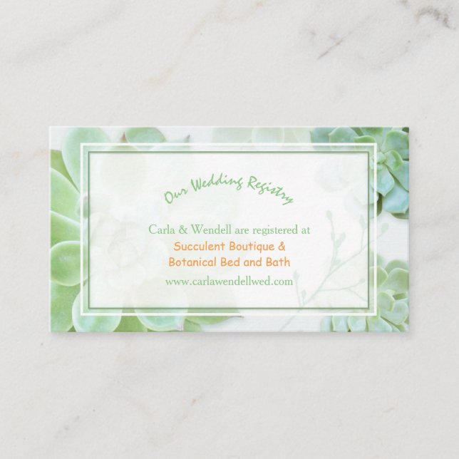 Lush Garden Succulents Wedding Registry Enclosure Card (Front)