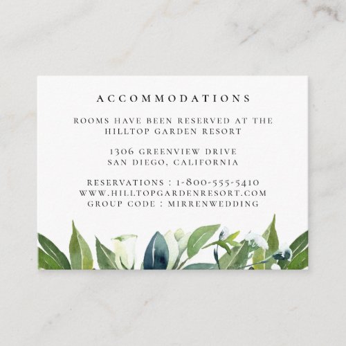 Lush Garden Wedding Accommodations Enclosure Card