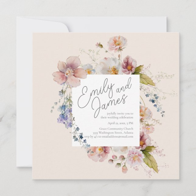 Lush Garden Wildflower Wedding Invitation (Front)