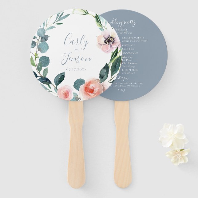 Lush Garden Wreath Wedding Hand Fans (Front and Back)