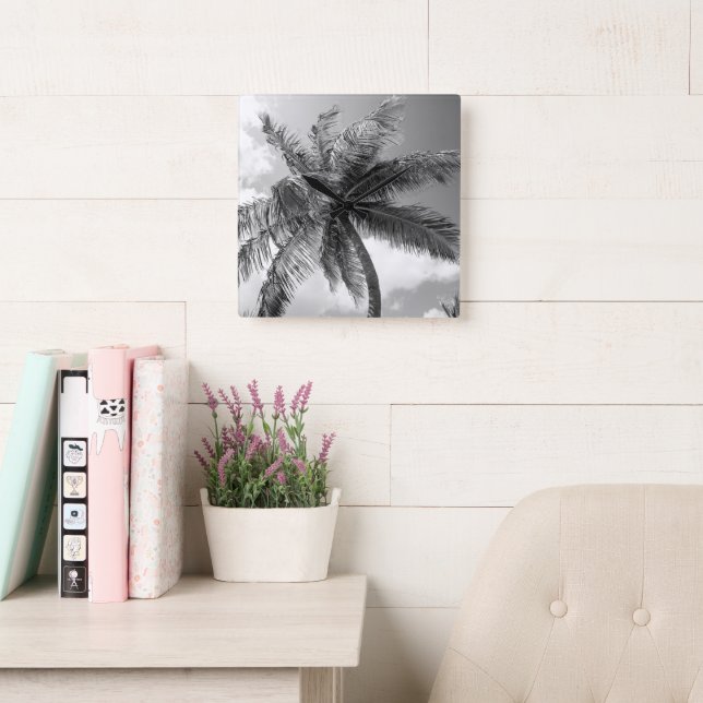 Lush Glam Palm Tree 2 Square Wall Clock (Reading Room)