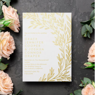 Lush Golden Greenery Informal Wedding Foil Invitation