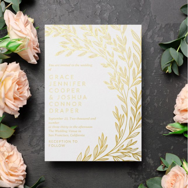 Lush Golden Greenery Informal Wedding Foil Invitation (Creator Uploaded)